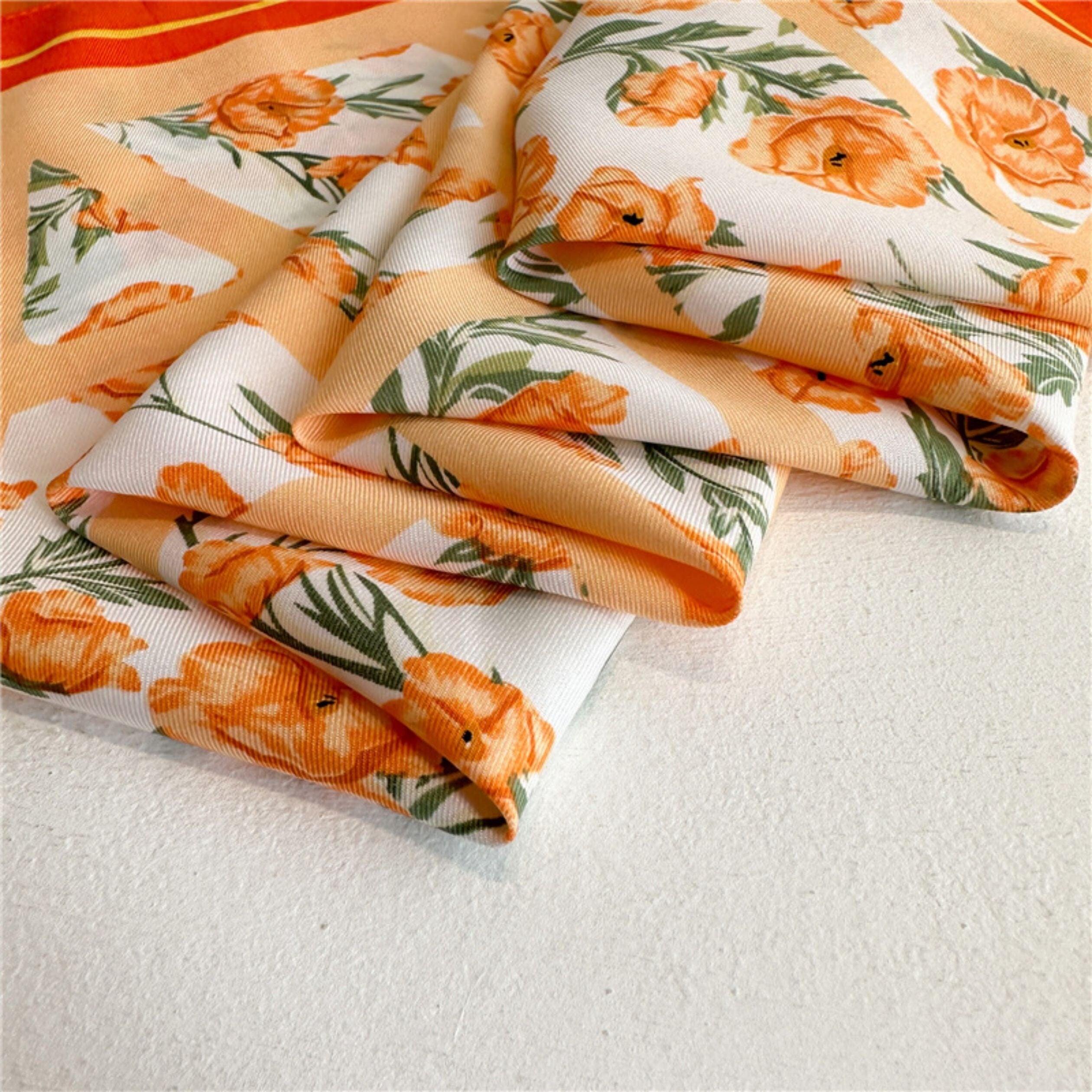 Pale Blue Flora Chic Large Satin Scarf | 90x90cm Bandana | Twill Satin Shawl | Perfect Gift for Her, Mother&