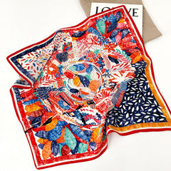 Red Flowers 100% mulberry Silk Scarf/Silk head scarf/Silk hair scarf/Silk neck scarf/Mother's Day Gifts/Bag Accessory/Gift for her