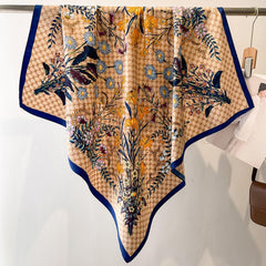 Großer Seidenschal mit Gänseblümchenmuster/Seiden-Twill-Satin/9090 cm/Seidenschal/Seidenbandana/Großer Satinschal/Geschenk für Sie/Muttertagsgeschenke