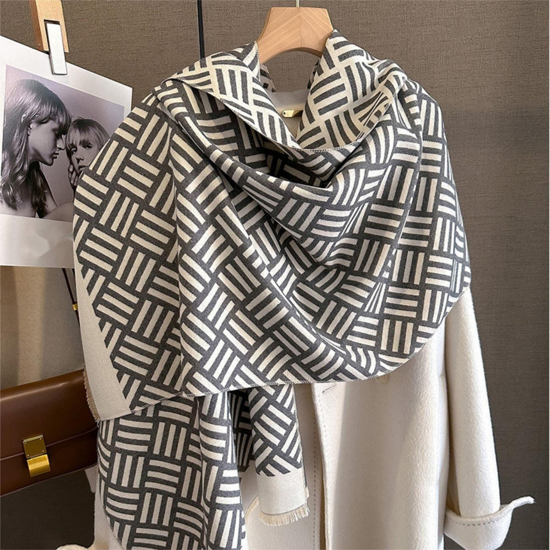 Vintage Short Stripe Cashmere Texture Scarf/65*185cm Scarf/Pashmina Texture Shawl/Bohemian Shawl/Gift for Her