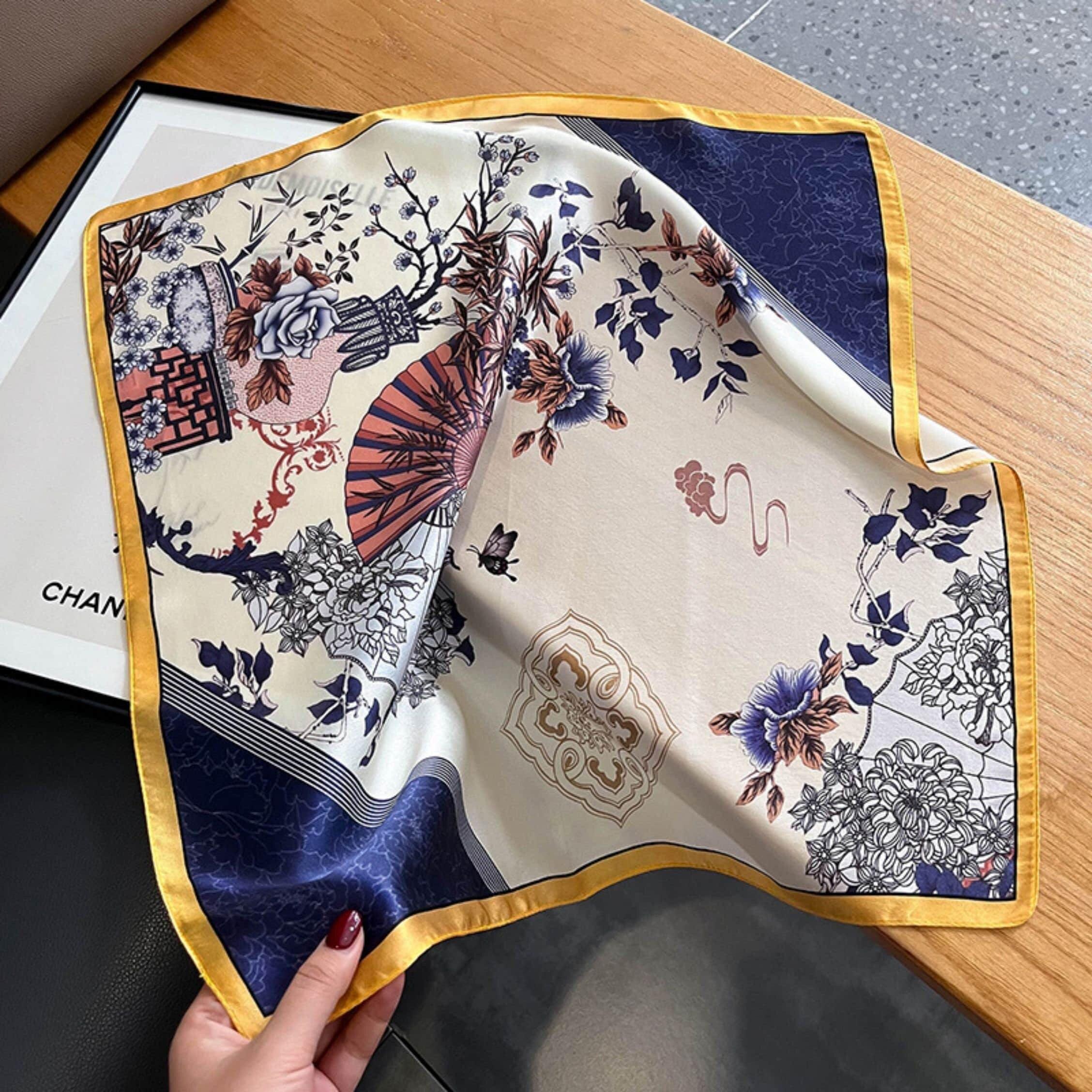 オリエンタル美学 100% 桑シルクスカーフ/シルクヘッドスカーフ/シルクヘアスカーフ/シルクネックスカーフ/バッグアクセサリー/彼女へのギフト