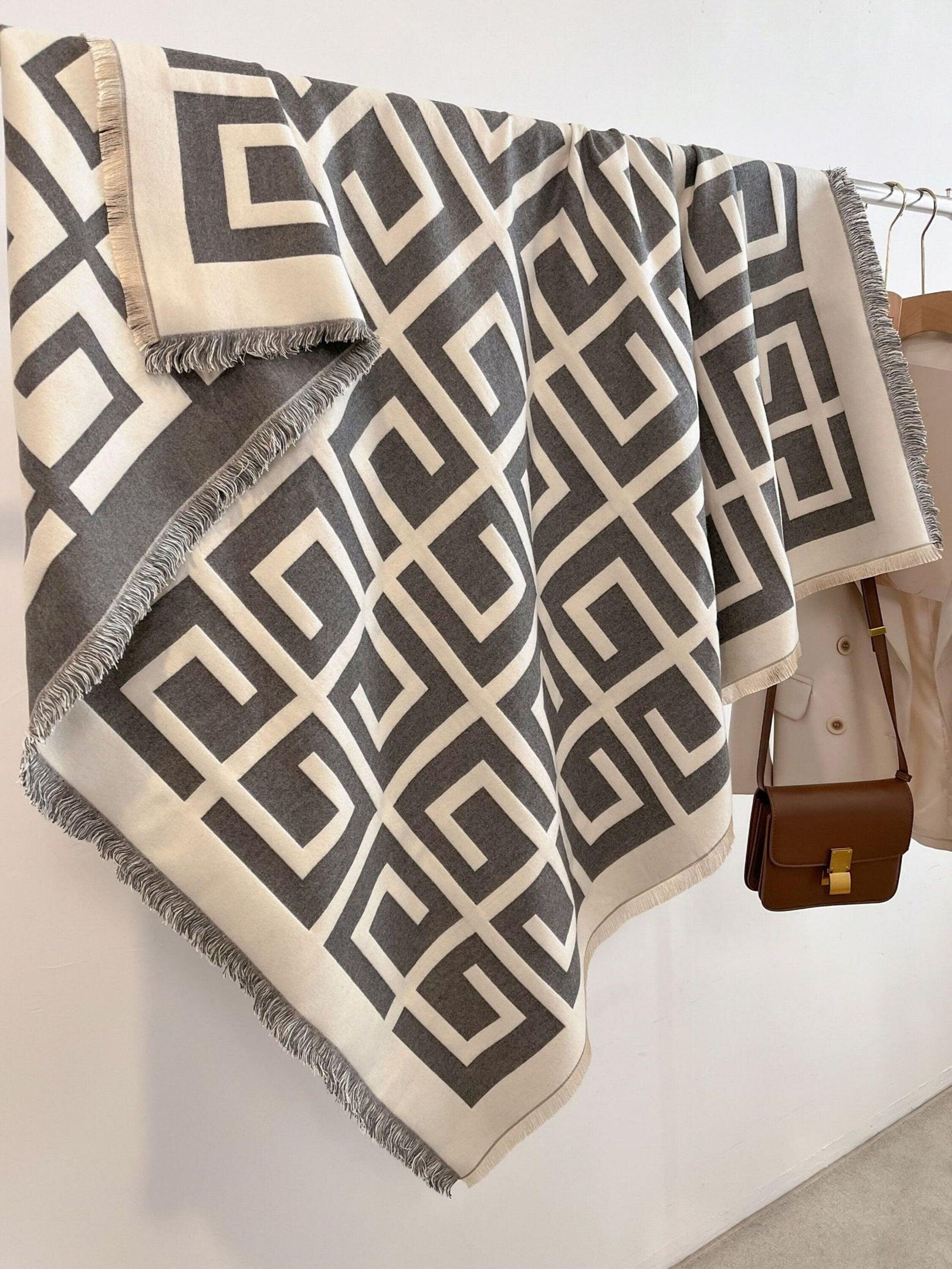 Vintage Fret Pattern Cashmere Texture Scarf/130*130cm Scarf/Pashmina Texture Shawl/Bohemian Shawl/Gift for Her