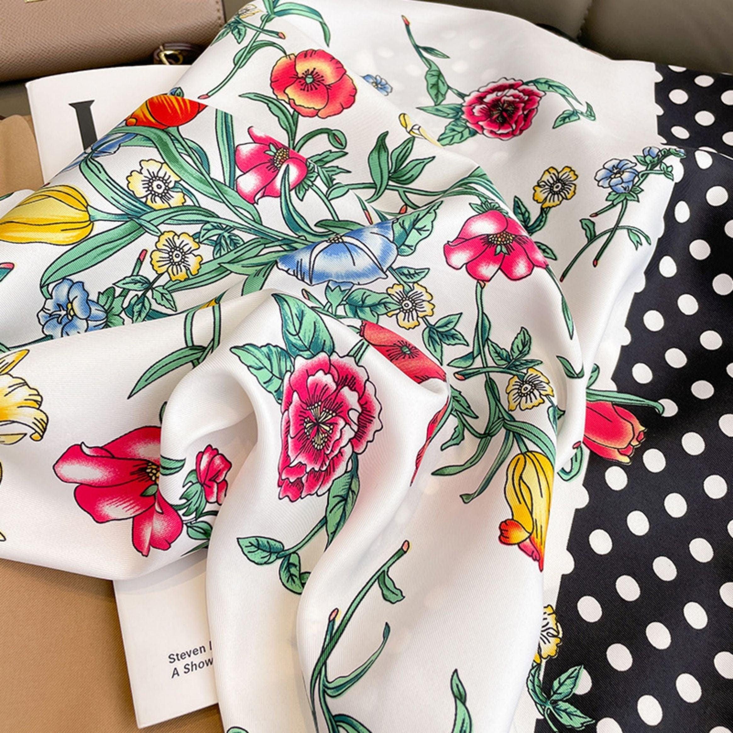 Vintage Polka Dots Prints 70cm quadratischer Schal, strukturierter Seidenschal, Sonnenschutz-Seidenschal, Halstuch, Satinschal, Geschenk