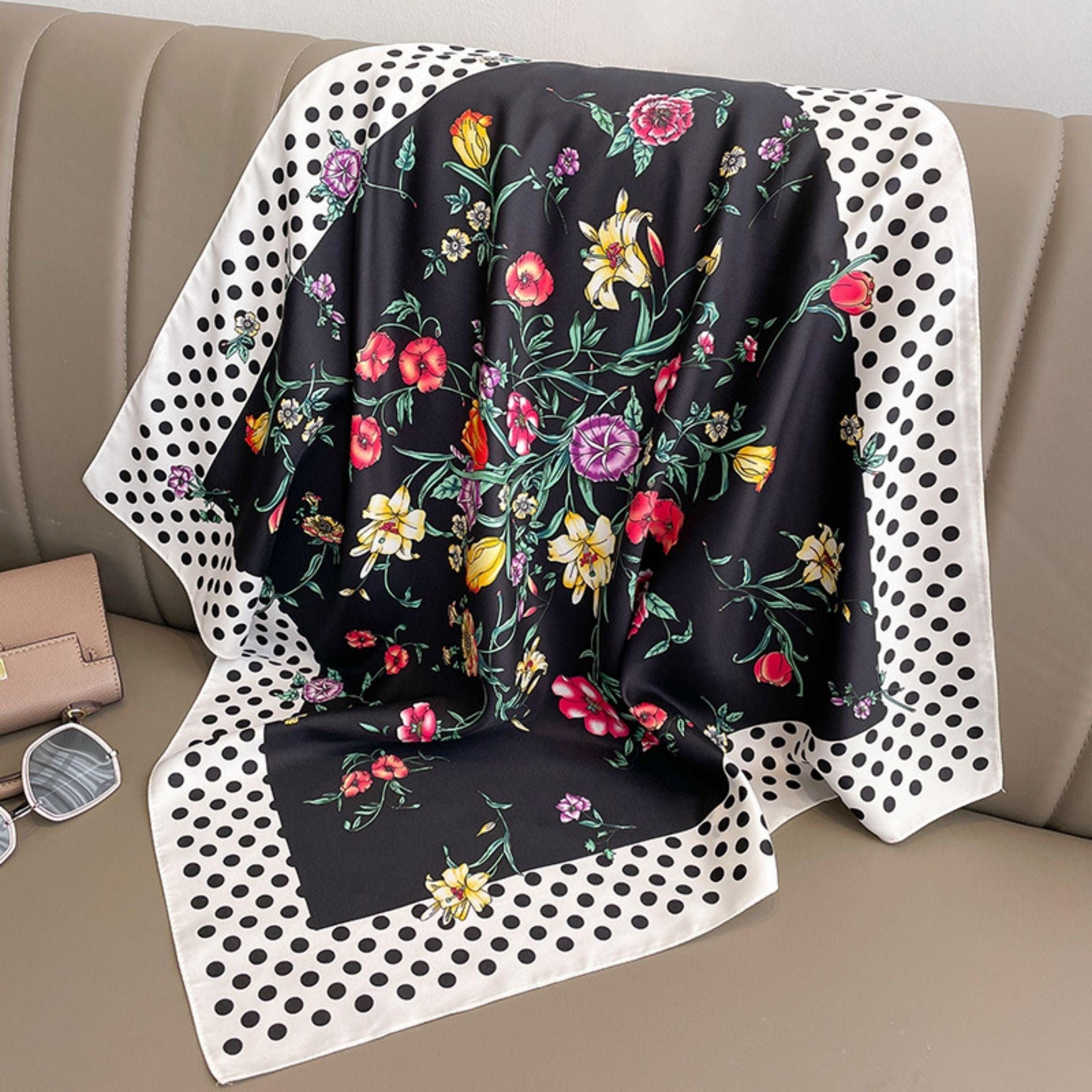 Vintage Polka Dots Prints 70cm quadratischer Schal, strukturierter Seidenschal, Sonnenschutz-Seidenschal, Halstuch, Satinschal, Geschenk