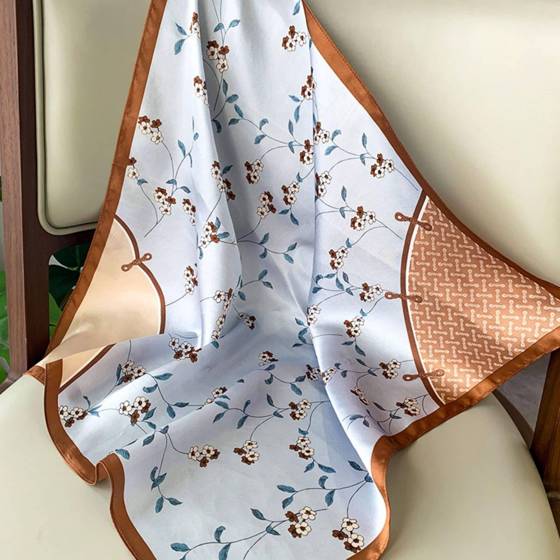 エレガントなフローラ 100% マルベリーシルクスカーフ/シルクヘッドスカーフ/シルクヘアスカーフ/シルクネックスカーフ/母の日ギフト/バッグアクセサリー/彼女へのギフト