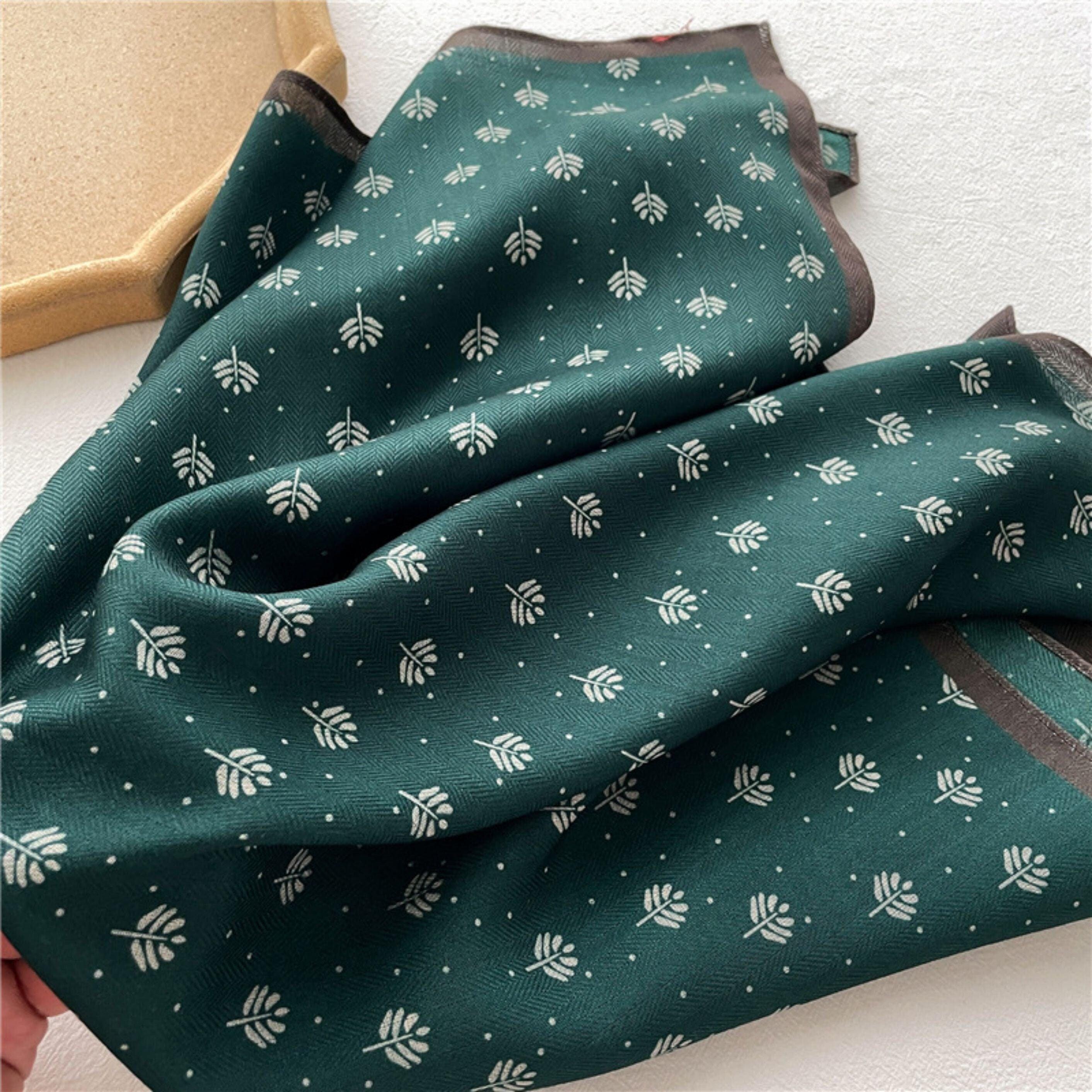 Fresh Leaf Print Square Scarf/Herringbone Weave Square Scarf/Lady&