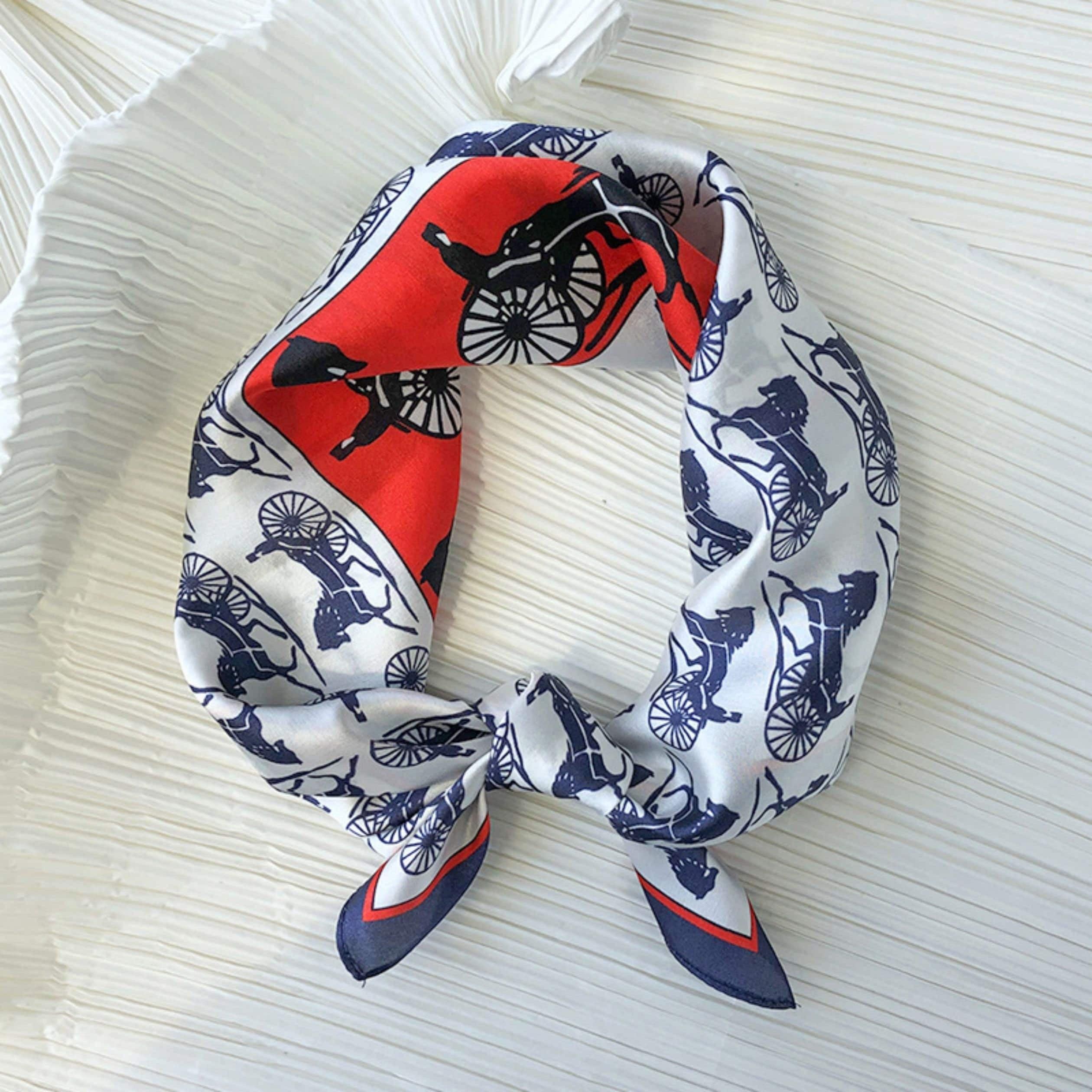 Retro Kutschenfigur 100 % Maulbeerseidenschal/Seidenkopfschal/Seidenhaarschal/Seidenhalsschal/Muttertagsgeschenke/Taschenaccessoire/Geschenk für Sie