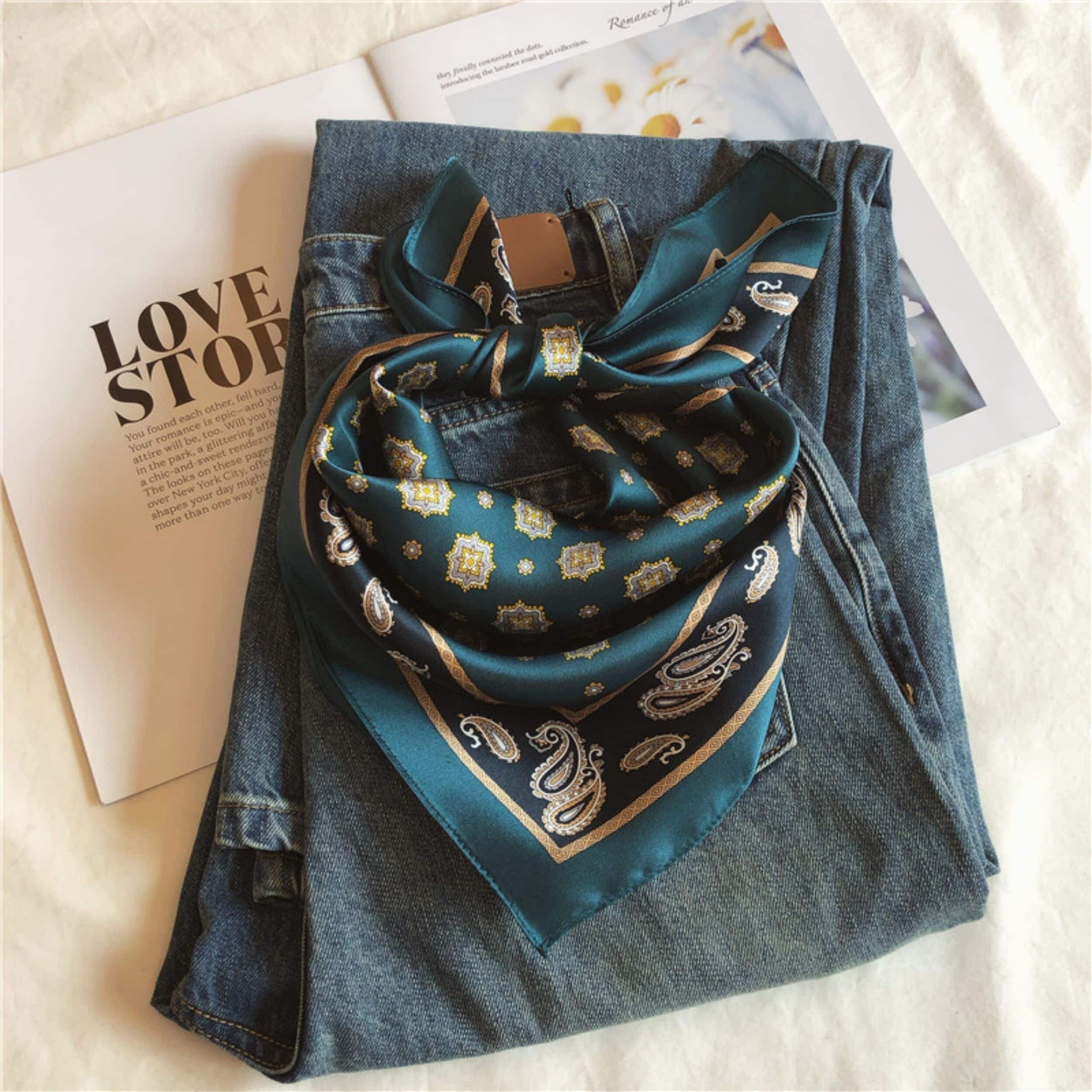 Bohemian gem green 100% mulberry Silk Scarf/Silk head scarf/Silk hair scarf/Silk neck scarf/Mother&