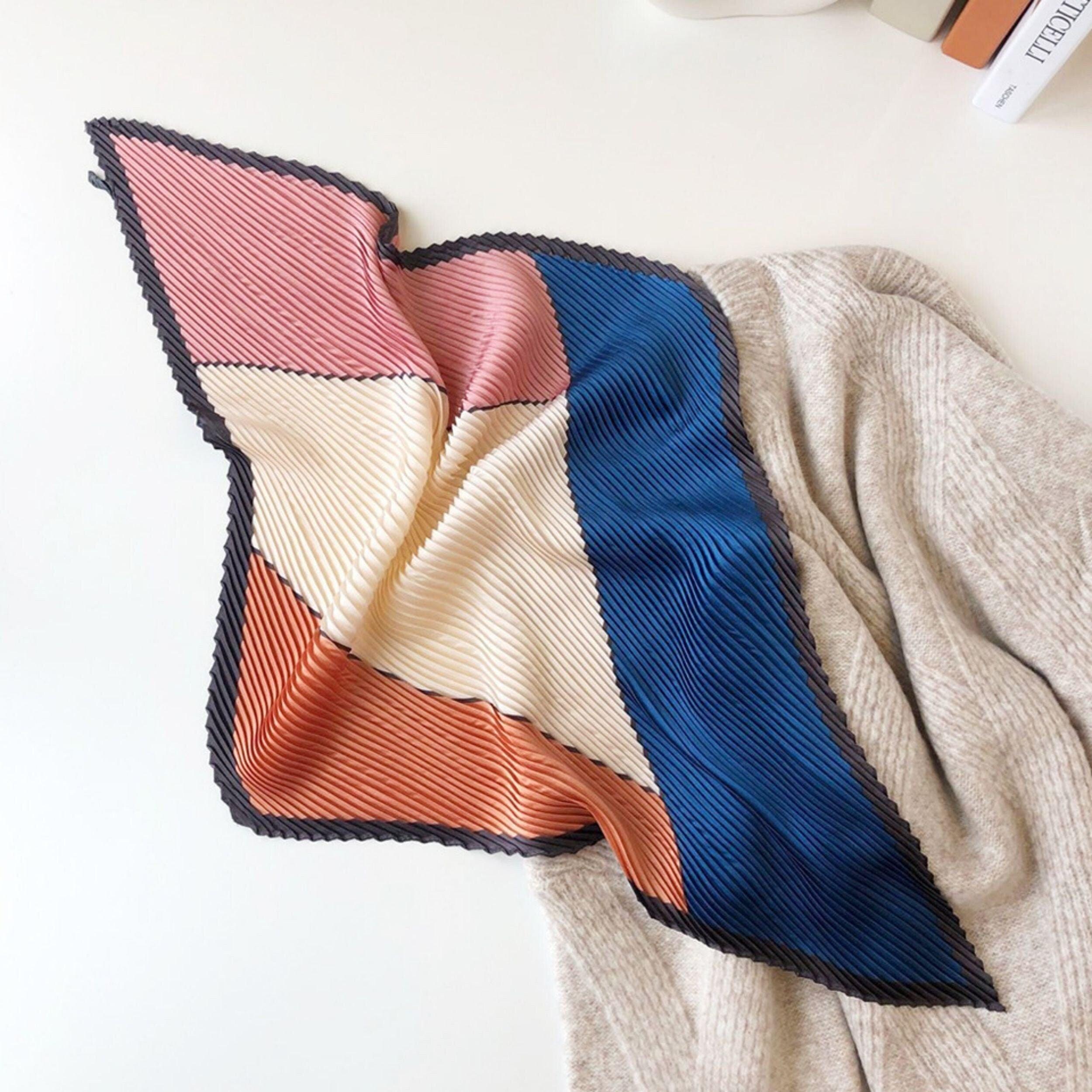 Pleated Scarfs for Women/Diamond-shaped scarf/Silk Hair Scarf/Bandana Headband/Bag Accessory/Silk head scarf/Gifts for her/Retro style