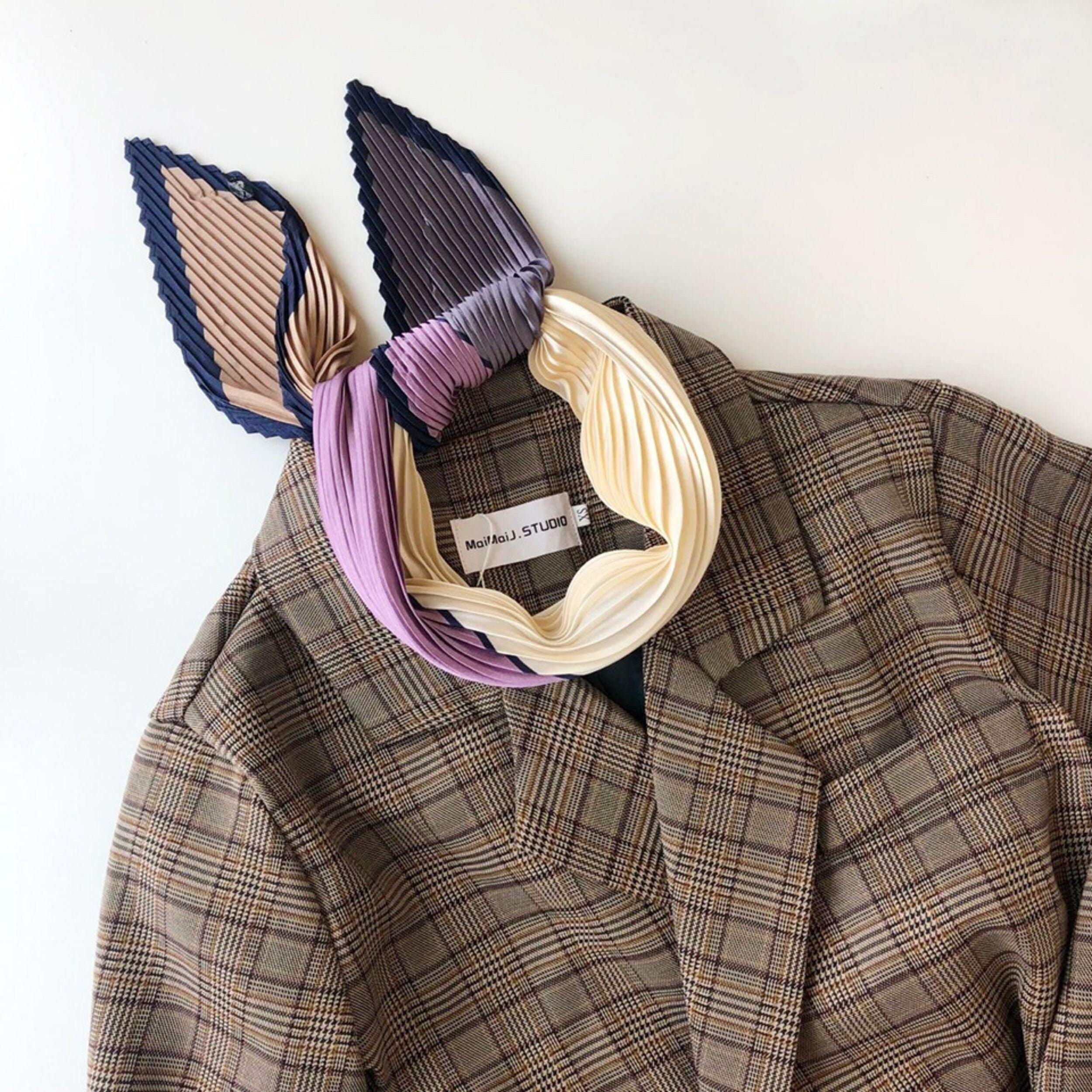 Pleated Scarfs for Women/Diamond-shaped scarf/Silk Hair Scarf/Bandana Headband/Bag Accessory/Silk head scarf/Gifts for her/Retro style