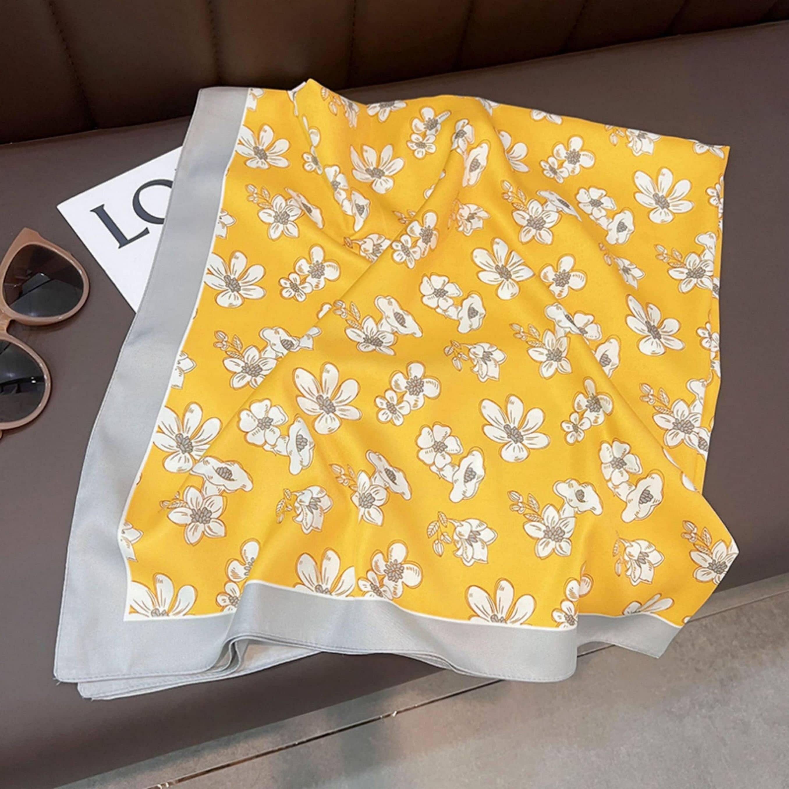 Cherry Blossoms Print Chic Large Satin Scarf | 90x90cm Bandana | Twill Satin Shawl | Perfect Gift for Her, Mother&