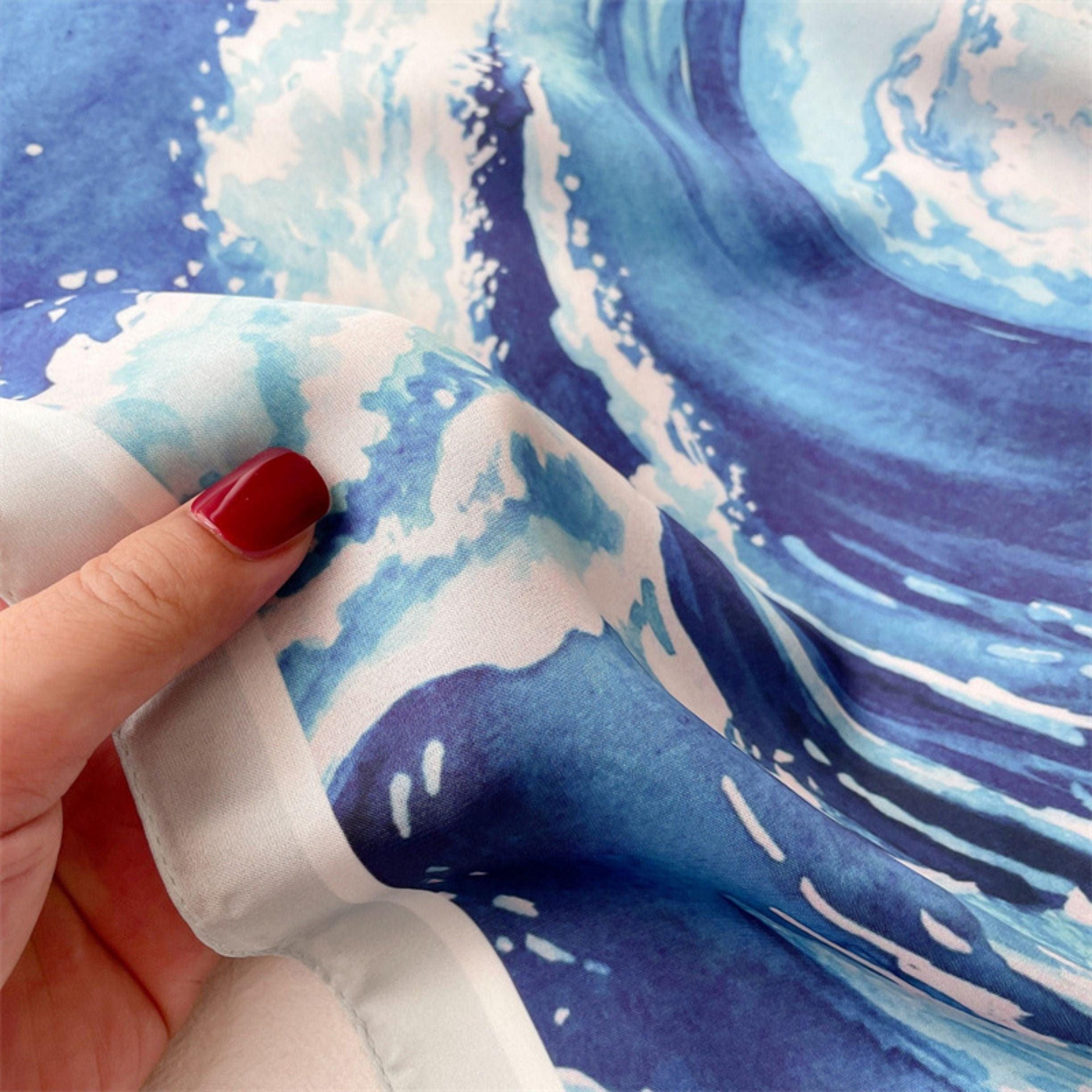 Japanese style sea wave/100% Vegan Silk Scarf/Silk head scarf/55*55cm/Silk hair scarf/Neck scarf/Silk bandana/Bag Accessory/Gift for her
