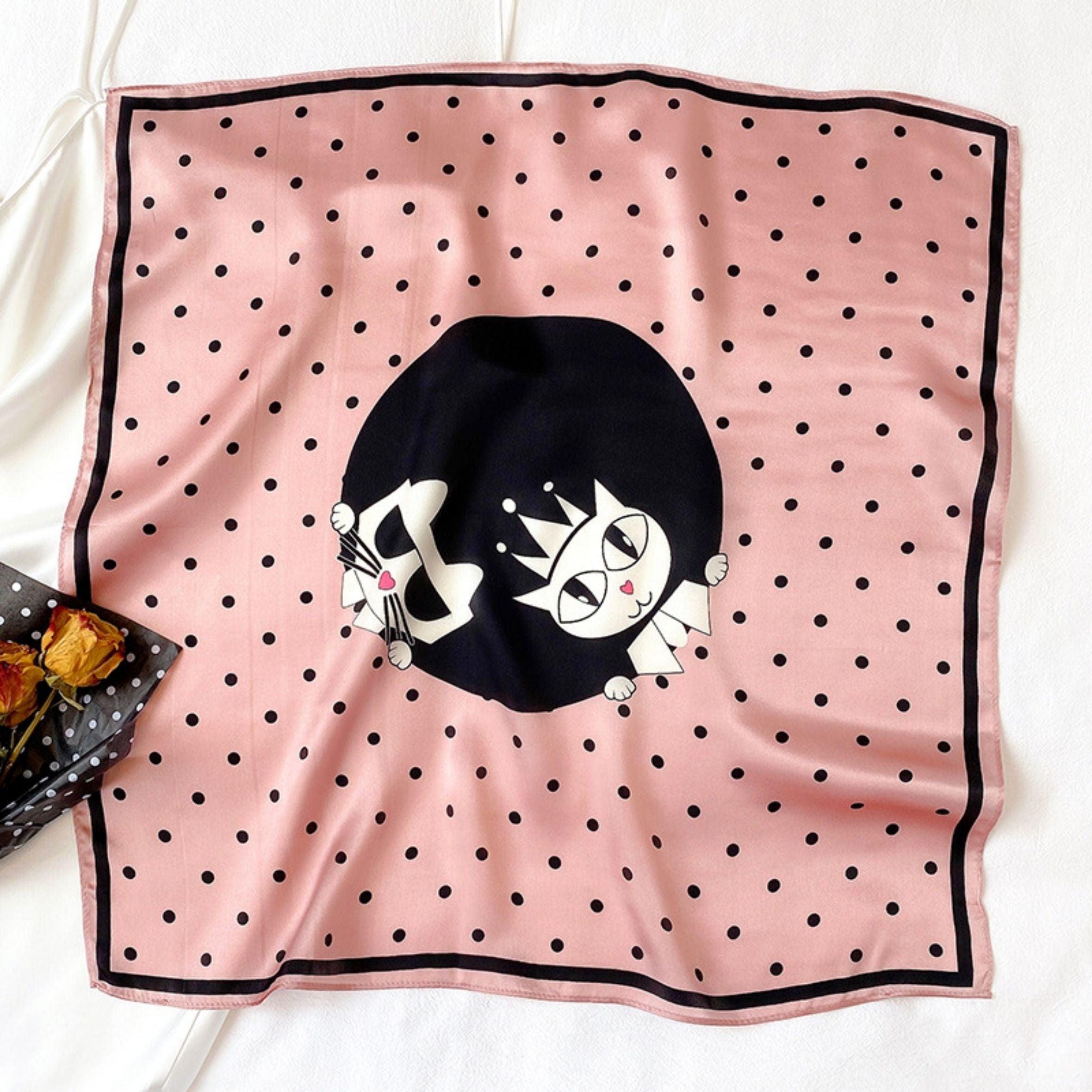 かわいい猫 100% マルベリーシルクスカーフ/シルクヘッドスカーフ/シルクヘアスカーフ/シルクネックスカーフ/母の日ギフト/バッグアクセサリー/彼女へのギフト