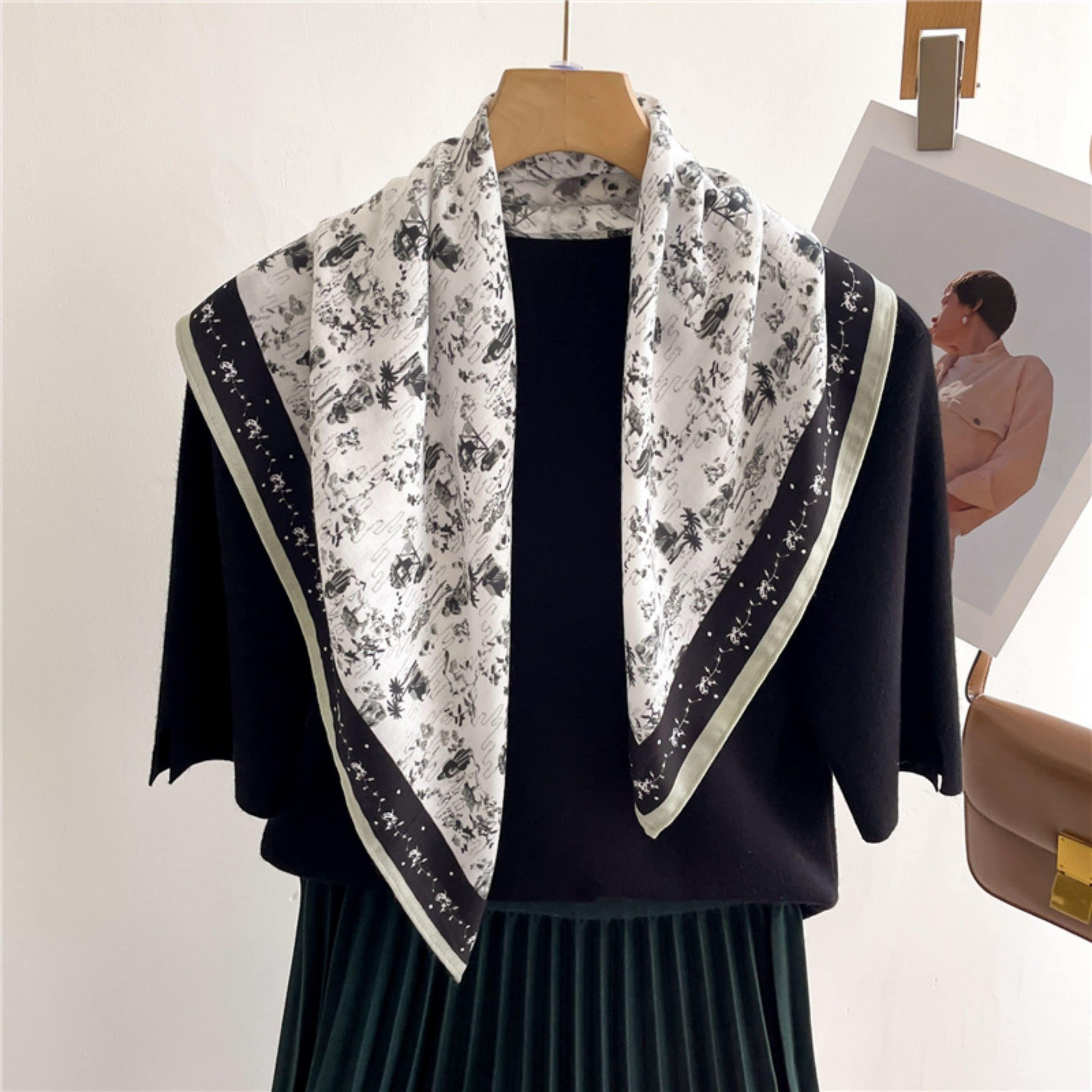 French Rustic Style Square Scarf/Herringbone Weave Square Scarf/Lady&