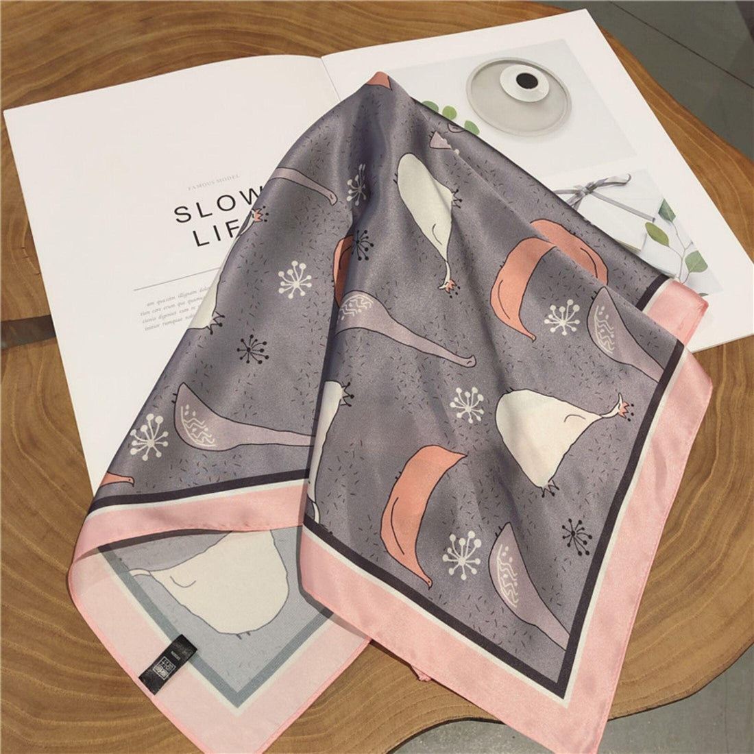 Goose print scarf/100% Vegan Silk Scarf/Silk head scarf/55*55cm/Silk hair scarf/Silk neck scarf/Silk bandana/Bag Accessory/Gift for her
