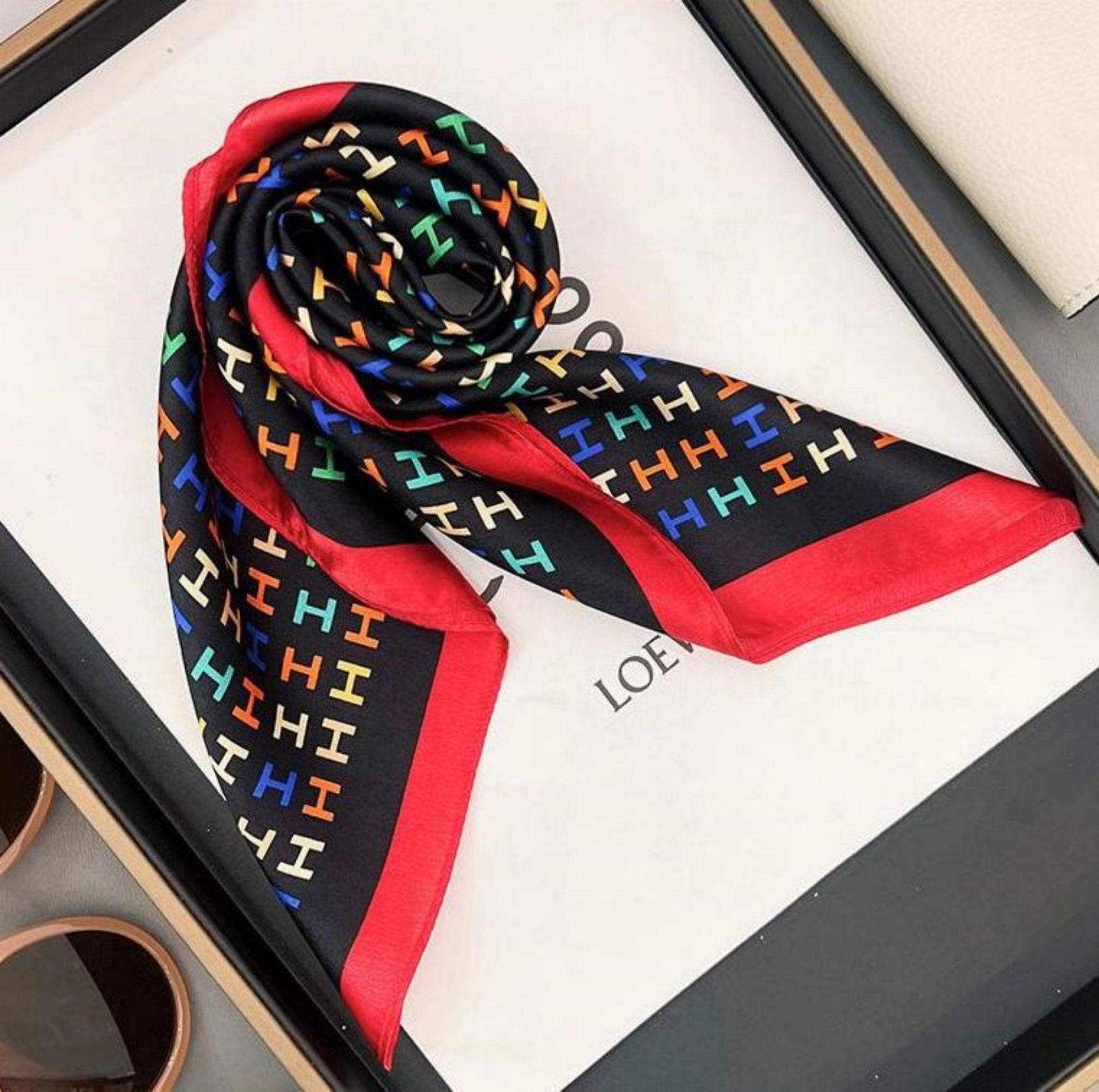 Monogram Print 100% Mulberry Silk Scarf/Silk head scarf/Silk hair scarf/Silk neck scarf/Mother&