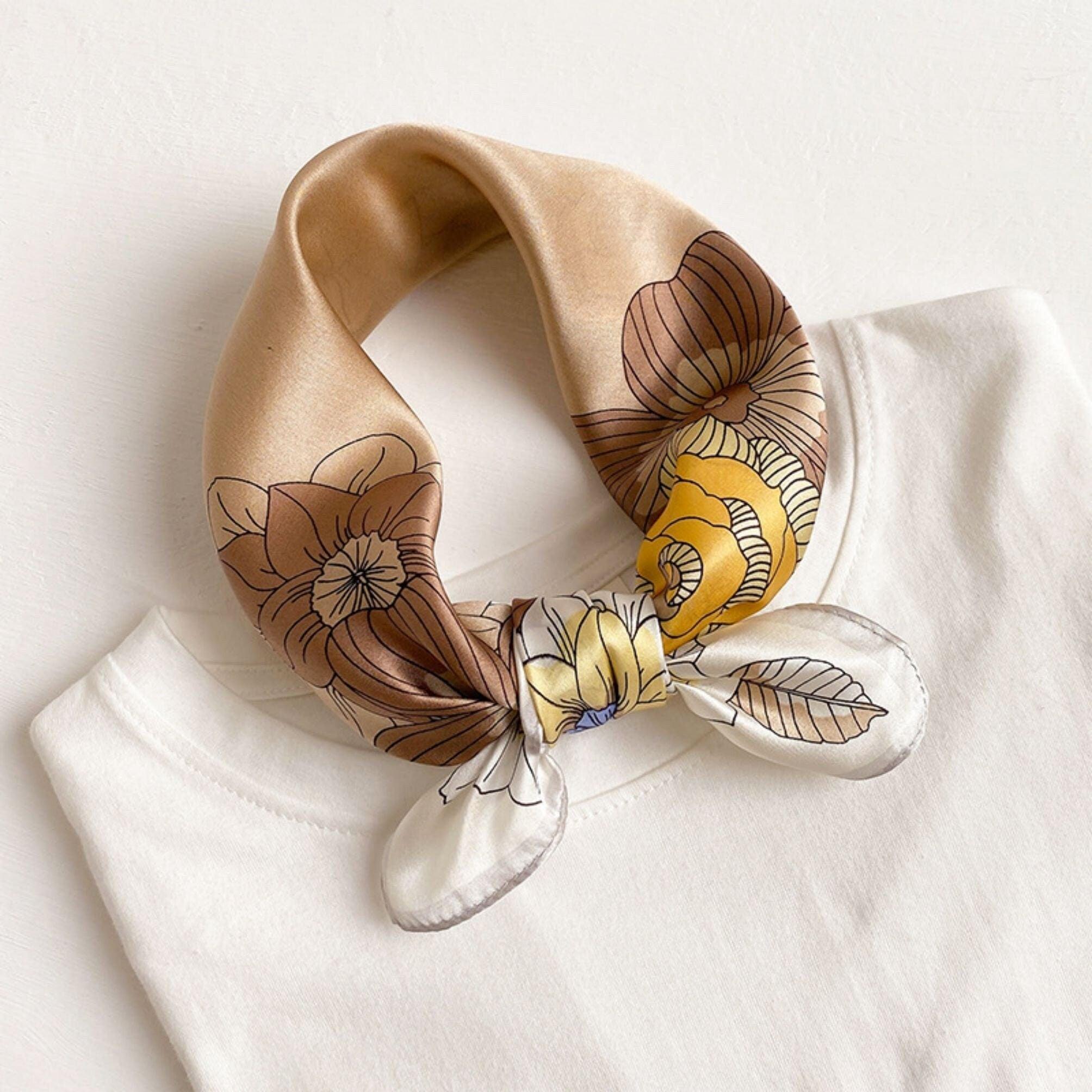 Light Color Flowers 100% mulberry Silk Scarf/Silk head scarf/Silk hair scarf/Silk neck scarf/Mother&