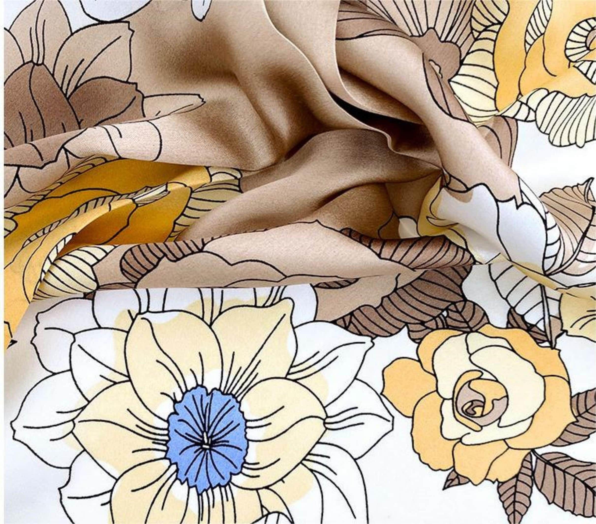 Light Color Flowers 100% mulberry Silk Scarf/Silk head scarf/Silk hair scarf/Silk neck scarf/Mother&