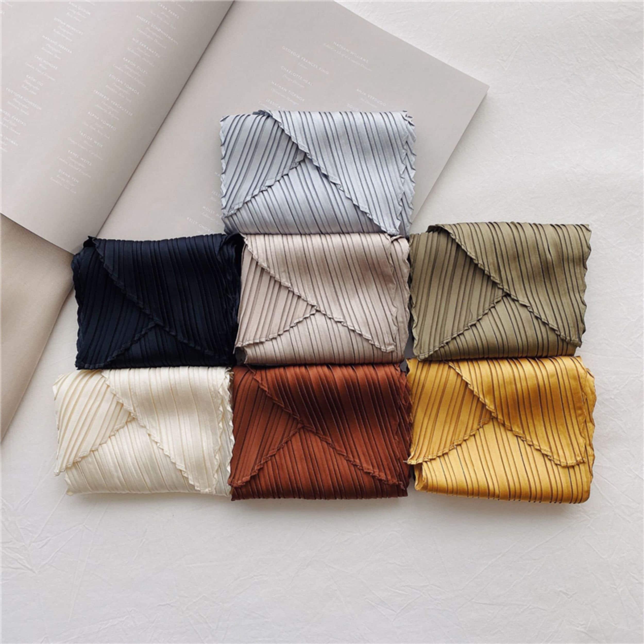 Pure Colour Pleated Scarf/Vintage Diamond-shaped Scarf/Silk Hair Scarf/Bandana Headband/Bag Accessory/Silk head scarf/Gifts for her
