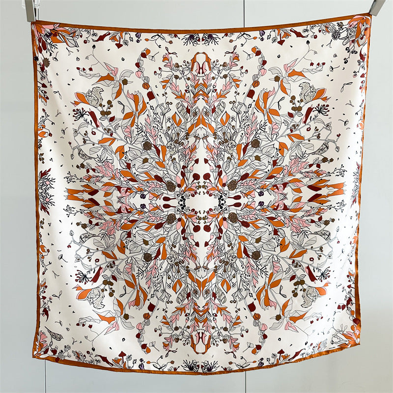 Midnight & Dawn Bloom – 100% Silk Twill Scarf (90×90cm, Hand-Rolled Edges)