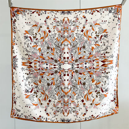 Midnight &amp; Dawn Bloom – 100% Silk Twill Scarf (90×90cm, Hand-Rolled Edges)