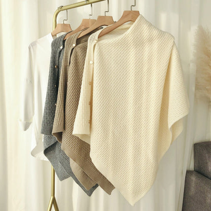 Knitted Plaid Shawl Cape with Buckle - Versatile and Warm Scarf Wrap for Women
