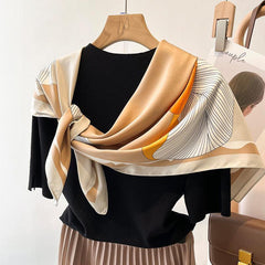 Yellow Flora Chic Large Satin Scarf | 90x90cm Bandana | Twill Satin Shawl | Perfect Gift for Her, Mother's Day