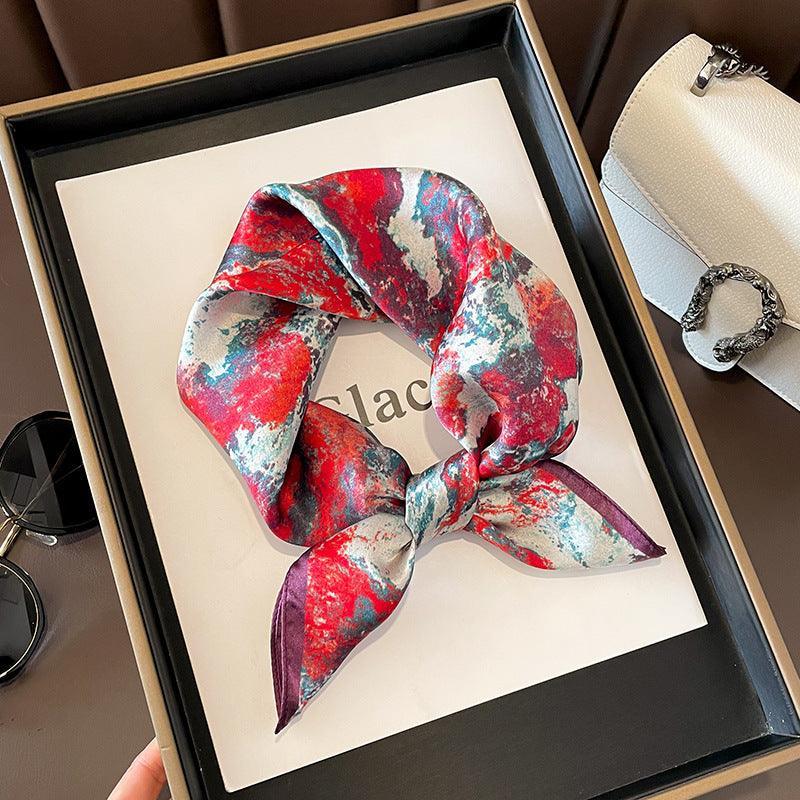 Red marbling print 100% mulberry Silk Scarf/Silk head scarf/Silk hair scarf/Silk neck scarf/Mother&