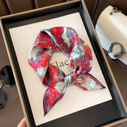 Red marbling print 100% mulberry Silk Scarf/Silk head scarf/Silk hair scarf/Silk neck scarf/Mother&