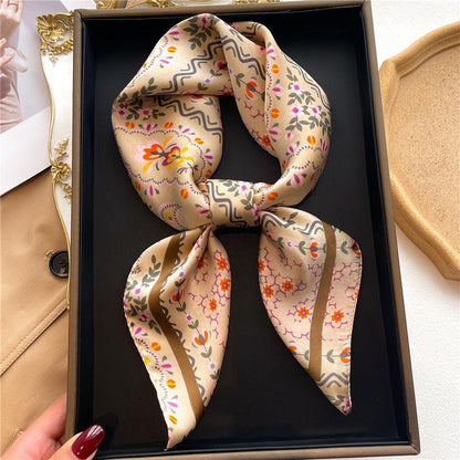 Summer Japanese prints 70cm square scarf, Silk textured scarf, Sun protection satin scarf, Neck scarf, Satin Shawl, Gift