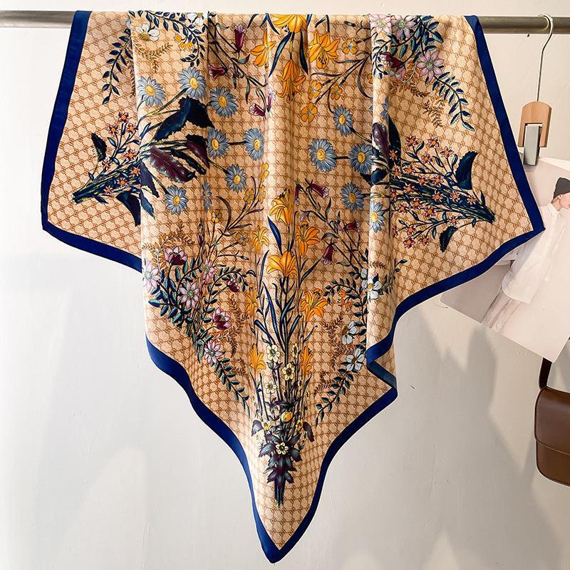 Großer Seidenschal mit Gänseblümchenmuster/Seiden-Twill-Satin/9090 cm/Seidenschal/Seidenbandana/Großer Satinschal/Geschenk für Sie/Muttertagsgeschenke