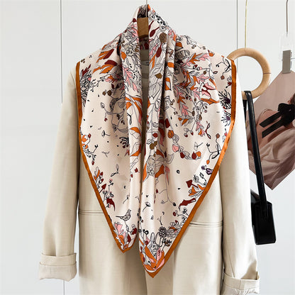 Midnight &amp; Dawn Bloom – 100% Silk Twill Scarf (90×90cm, Hand-Rolled Edges)