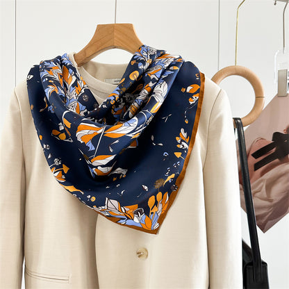 Midnight &amp; Dawn Bloom – 100% Silk Twill Scarf (90×90cm, Hand-Rolled Edges)