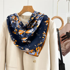 Midnight & Dawn Bloom – 100% Silk Twill Scarf (90×90cm, Hand-Rolled Edges)