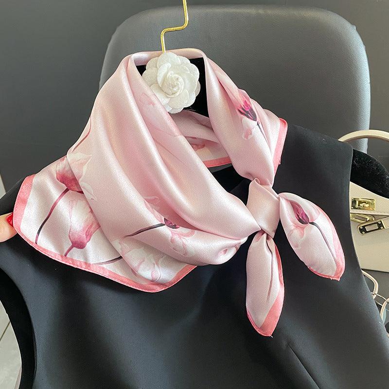 ピンク 春の花 100% 桑 シルク スカーフ/シルク ヘッド スカーフ/シルク ヘア スカーフ/シルク ネック スカーフ/母の日のギフト/バッグ アクセサリー/彼女へのギフト