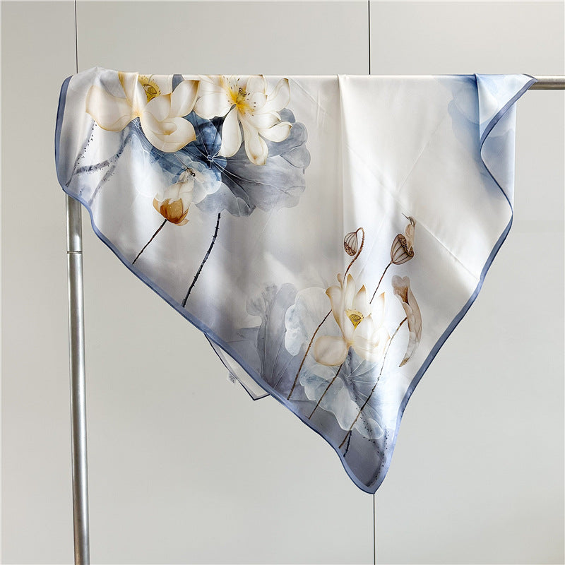 Lotus Whisper – 100% Silk Crepe de Chine Scarf 90cm