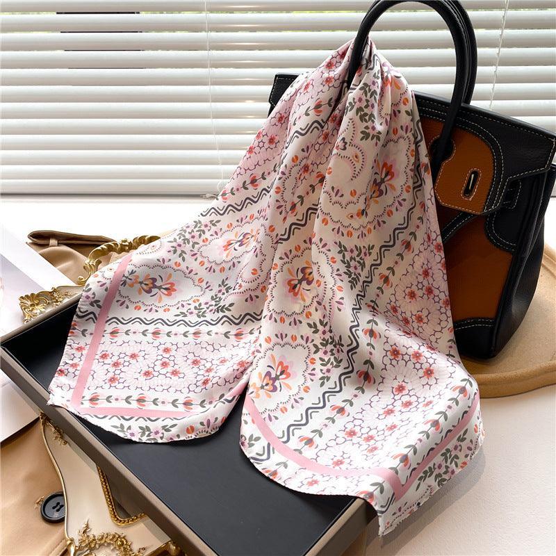 Summer Japanese prints 70cm square scarf, Silk textured scarf, Sun protection satin scarf, Neck scarf, Satin Shawl, Gift