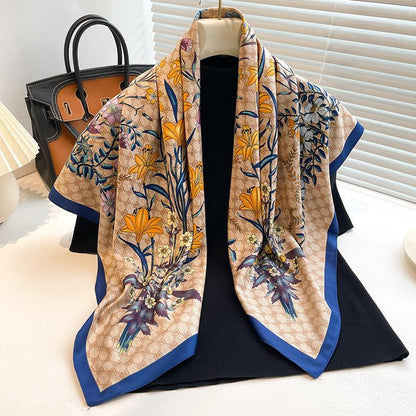 Großer Seidenschal mit Gänseblümchenmuster/Seiden-Twill-Satin/9090 cm/Seidenschal/Seidenbandana/Großer Satinschal/Geschenk für Sie/Muttertagsgeschenke