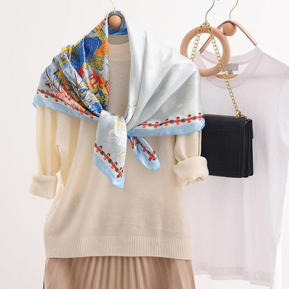 Pink Flora Chic Large Satin Scarf | 90x90cm Bandana | Twill Satin Shawl | Perfect Gift for Her, Mother&