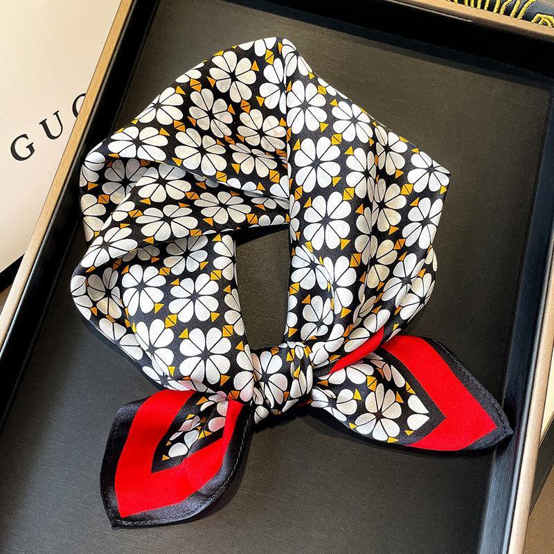 Kleiner Schal mit Blumendruck aus 100 % Maulbeerseide/Kopftuch aus Seide/Haarschal aus Seide/Halstuch aus Seide/Muttertagsgeschenke/Taschenaccessoire/Geschenk für Sie