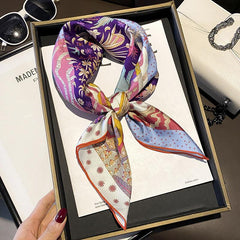 Patchwork jungle pattern Luxurious 65cm Mulberry Silk Square Scarf/Hand-Rolled Hem/Small Neck Scarf/Gift For Her