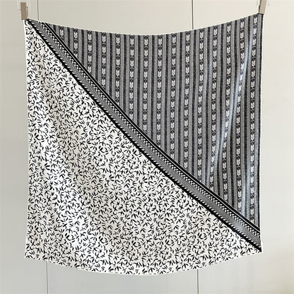 Monochrome Geometry – 100% Silk Crepe de Chine Scarf 90cm