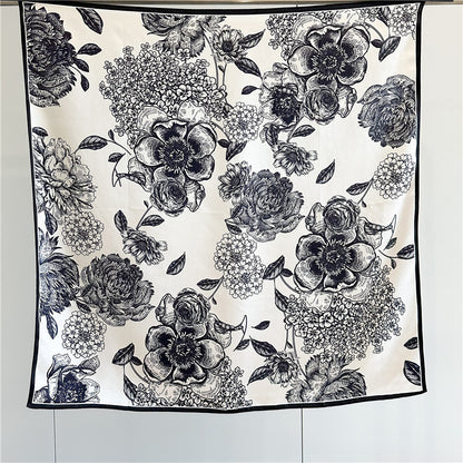 Camellia Noir – 100% Silk Crepe de Chine Scarf (90×90 cm)