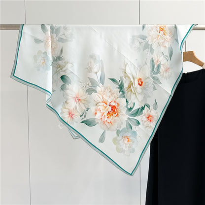 Peony Grace – 100% Silk Crepe de Chine Scarf 90cm