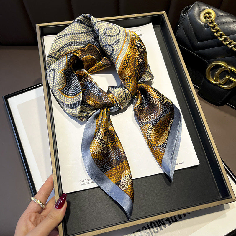 Golden Dot Stone Wall Texture Silk Scarf – 100% Mulberry Silk Twill 65CM | Elegant Square Scarf for Women