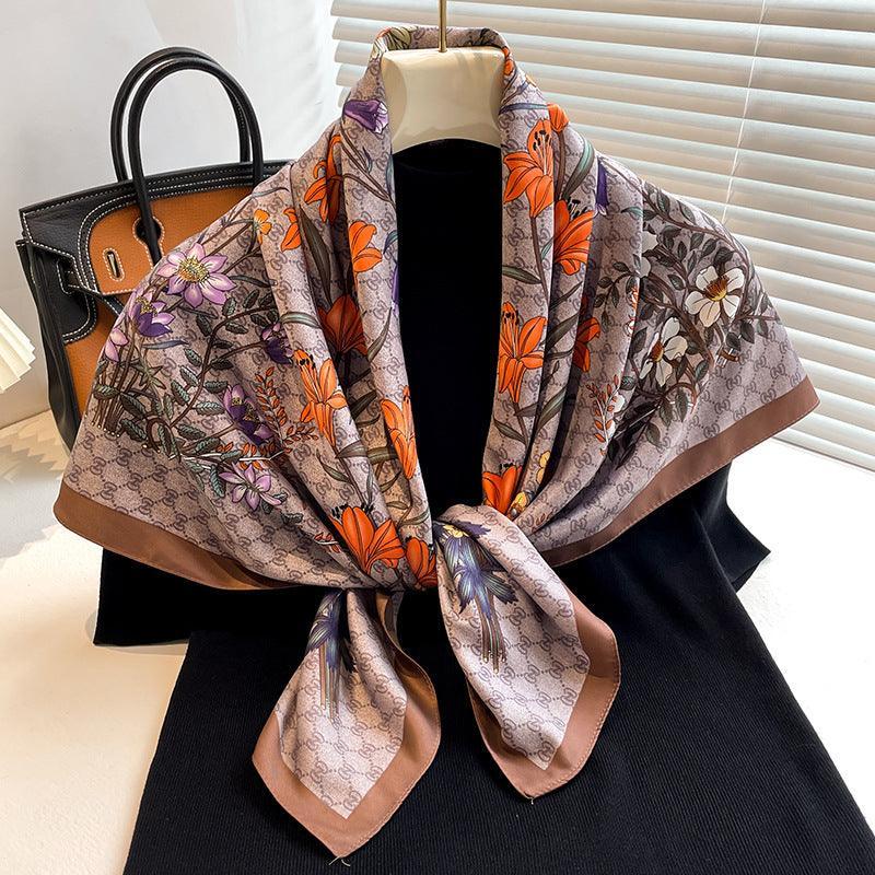Großer Seidenschal mit Gänseblümchenmuster/Seiden-Twill-Satin/9090 cm/Seidenschal/Seidenbandana/Großer Satinschal/Geschenk für Sie/Muttertagsgeschenke