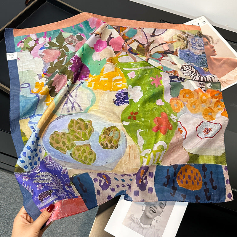 Atelier Still Life Silk Cotton Scarf 70cm – Art-Inspired Giftable Scarf