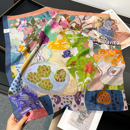 Atelier Still Life Silk Cotton Scarf 70cm – Art-Inspired Giftable Scarf
