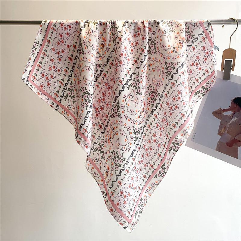 Summer Japanese prints 70cm square scarf, Silk textured scarf, Sun protection satin scarf, Neck scarf, Satin Shawl, Gift
