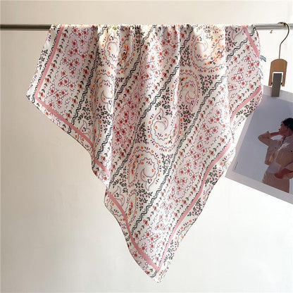 Summer Japanese prints 70cm square scarf, Silk textured scarf, Sun protection satin scarf, Neck scarf, Satin Shawl, Gift